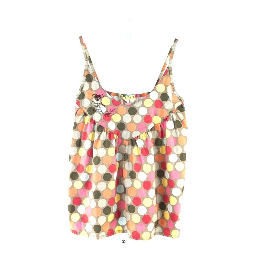 Roxy Tan & Pink Polka Dot Tank Top, Size Small
